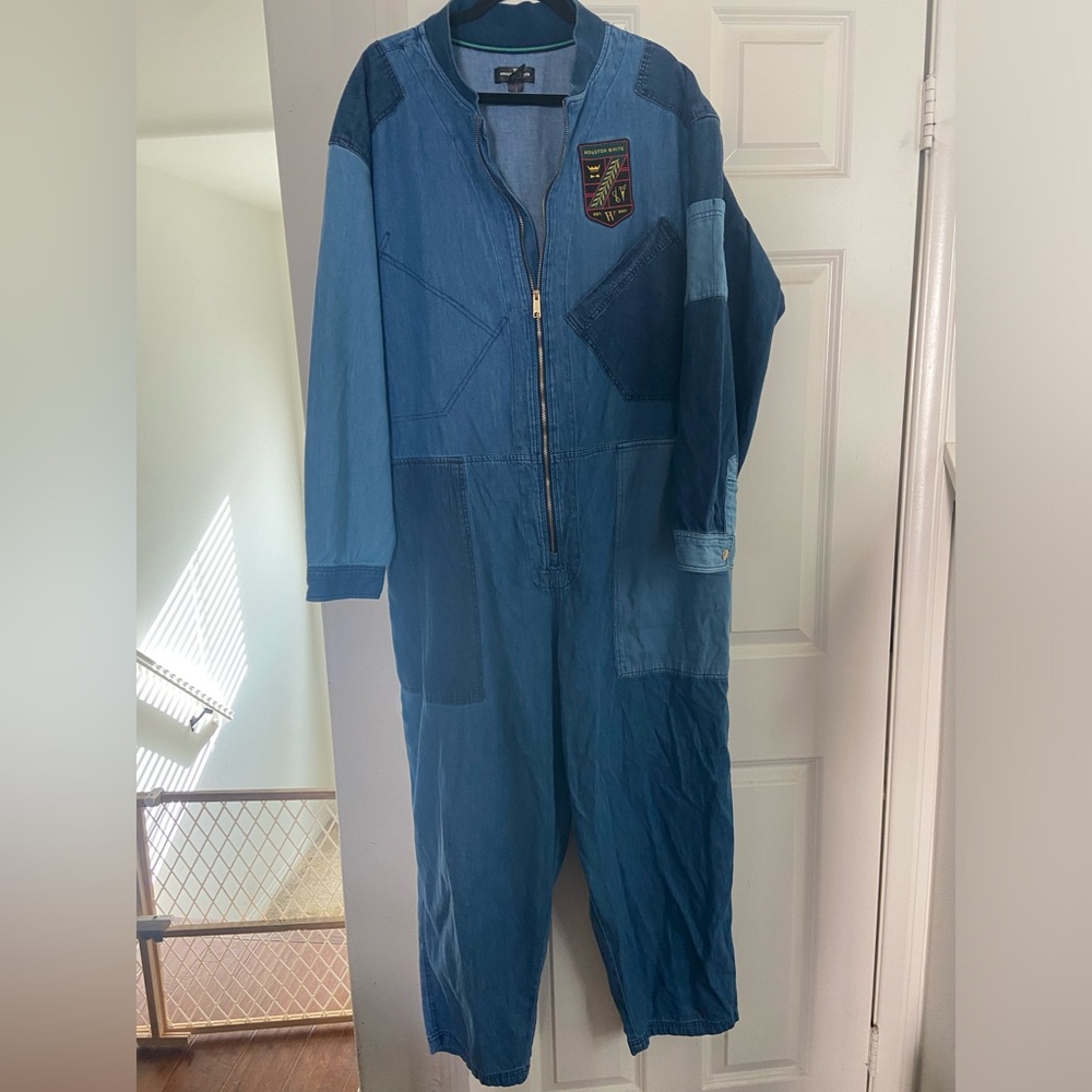 Blue Patchwork Denim Jumpsuit - image 1